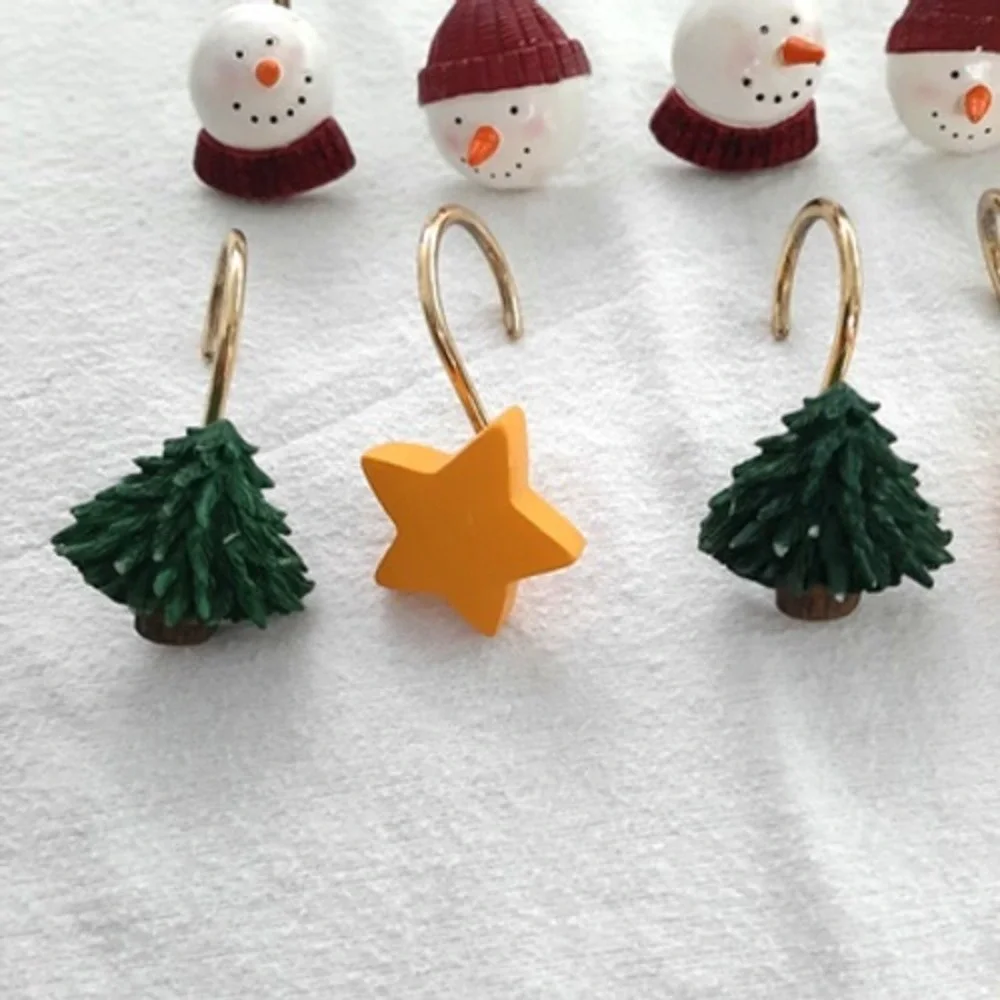 Snowman Tree Star Winter Christmas shower curtain rings hooks Set of 12 4 styles